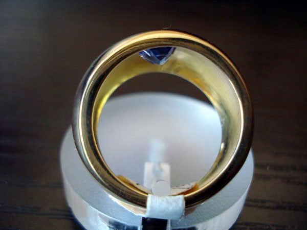 Bague jonc large tanzanite or jaune 750