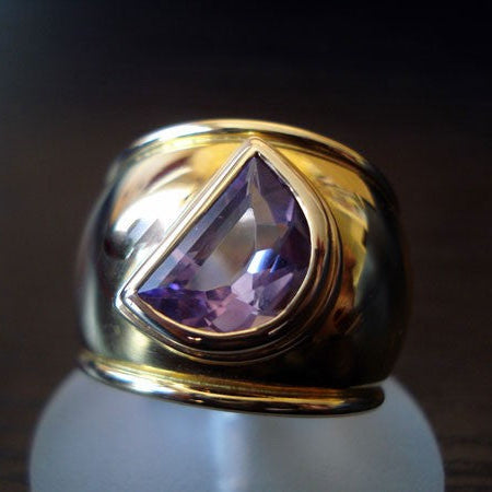 Grande bague améthyste demi-lune or 750