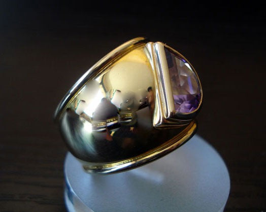 Grande bague améthyste demi-lune or 750