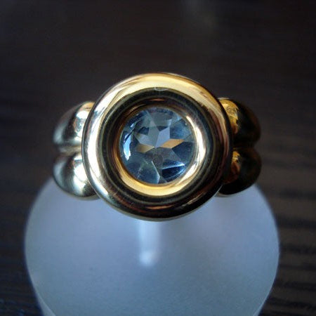 Bague aigue-marine ronde or jaune 750 Orest
