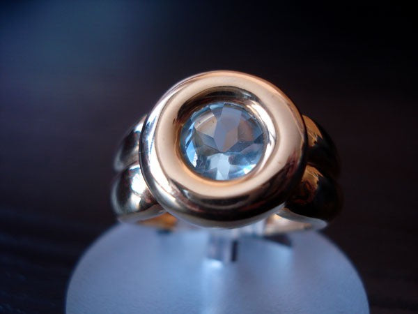 Bague aigue-marine ronde or jaune 750 Orest