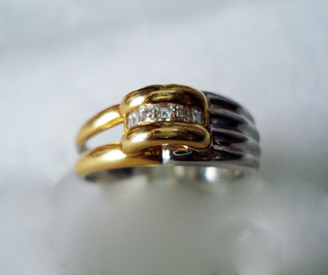 Bague diamants carrés 2 ors 750