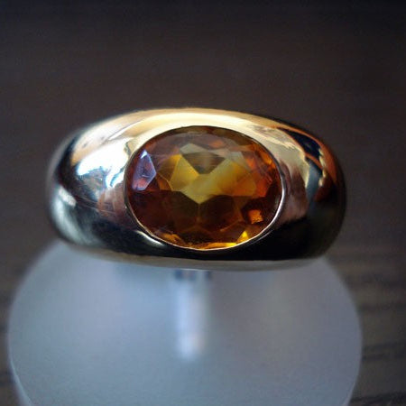 Bague large citrine or jaune 750