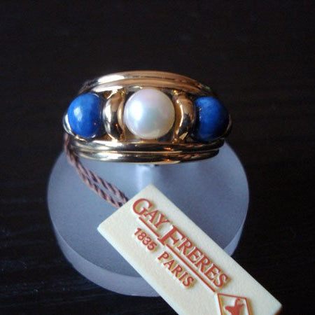 Bague perle lapis-lazuli or jaune 750 Gay Frères