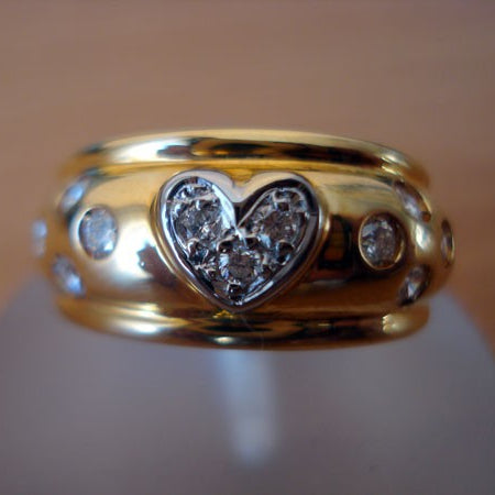 Bague coeur pavé diamants or jaune 750