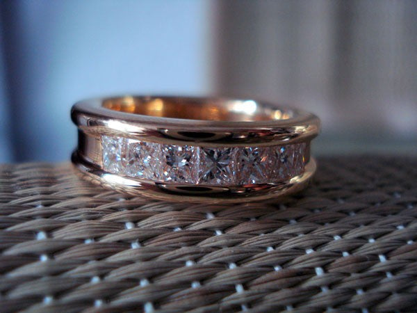 Demi-alliance diamants princesse or jaune 750