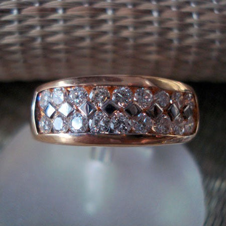 Demi-alliance diamants 2 rangs or 750