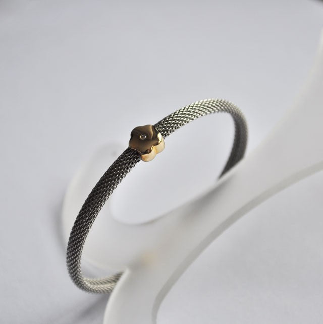 Bracelet Fleur diamant acier et or 750