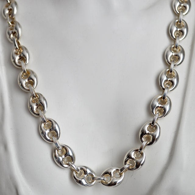 Cadena de plata maciza con forma de grano de café, 8 mm, 60 cm
