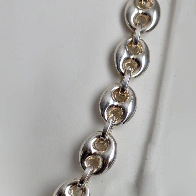 Cadena de plata maciza con forma de grano de café, 8 mm, 60 cm