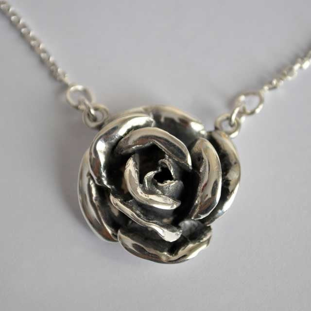 Collier grande rose argent massif 925 Arior