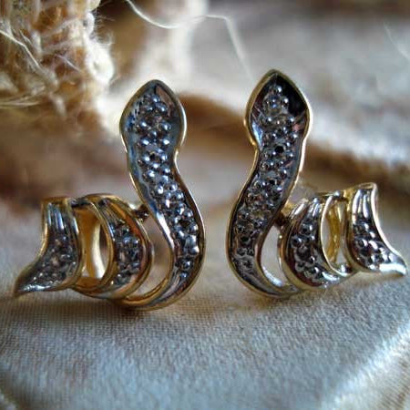Boucles d'oreilles Serpent diamants or 750 bicolore