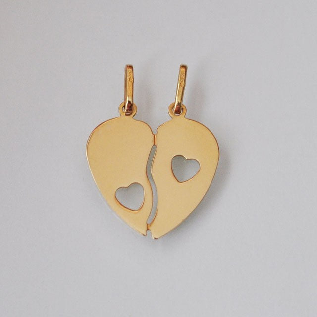 Pendentif coeur à partager 2 coeurs or jaune 750
