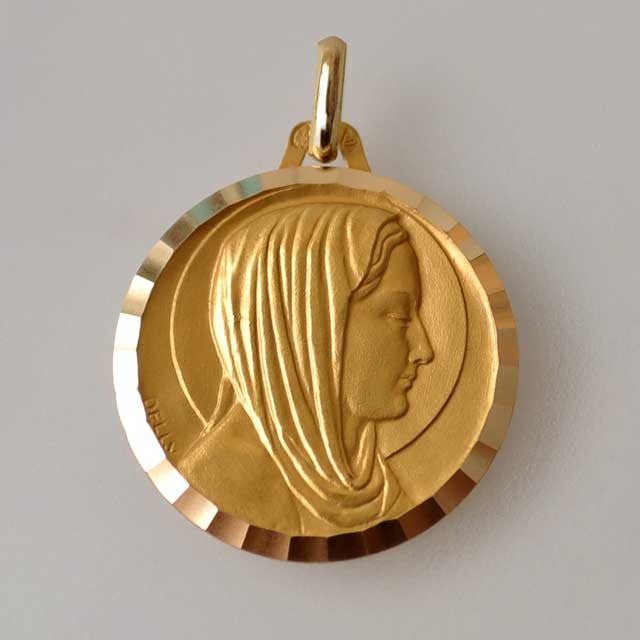 Médaille vierge or jaune 750 ciselé