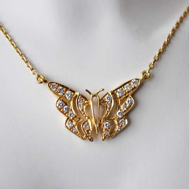 Collier petit Papillon diamants or jaune 750
