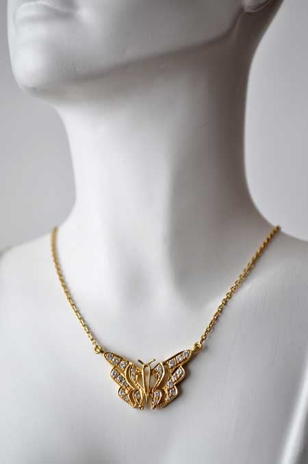 Collier petit Papillon diamants or jaune 750