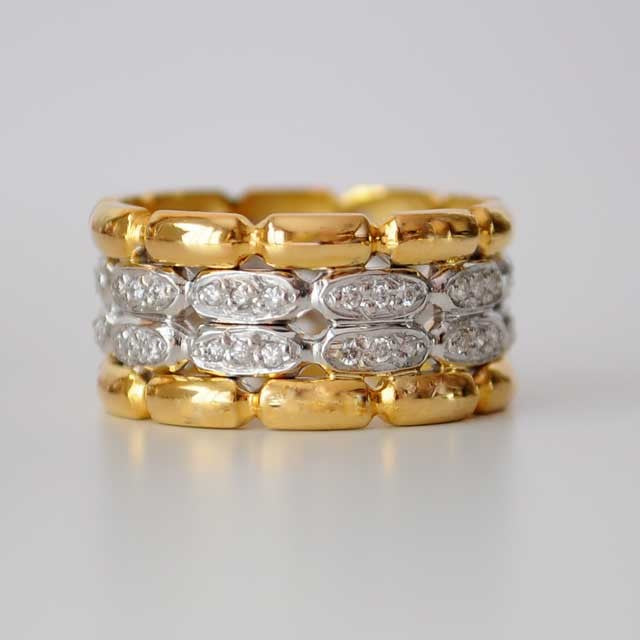 Alliance diamants tour complet 2 rangs 2 ors 750