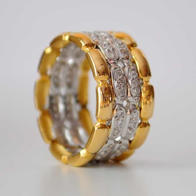 Alliance diamants tour complet 2 rangs 2 ors 750