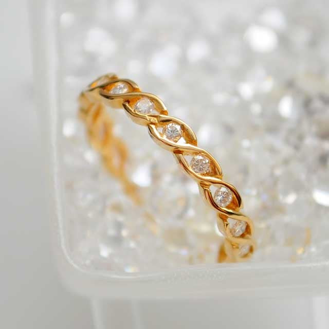 Demi-alliance diamants torsade or jaune 750