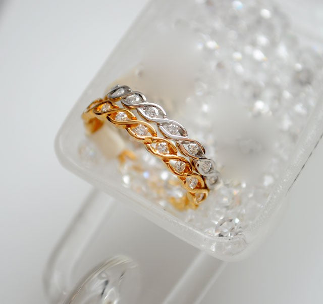 Demi-alliance diamants torsade or jaune 750