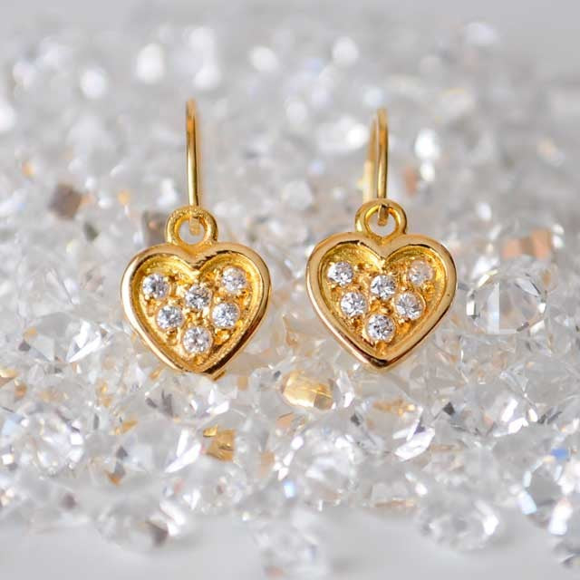 Boucles d'oreilles dormeuses coeur zirconiums or jaune 750