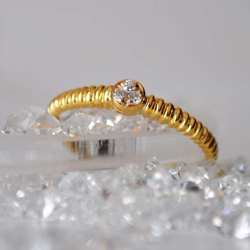 Bague solitaire diamants or jaune 750 Godron