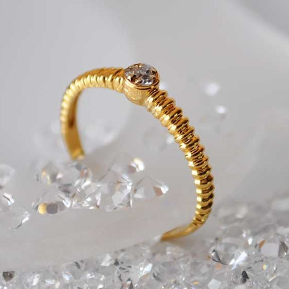 Bague solitaire diamants or jaune 750 Godron