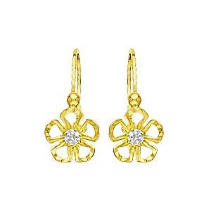 Boucles d'oreilles dormeuses fleur zirconium or jaune 750