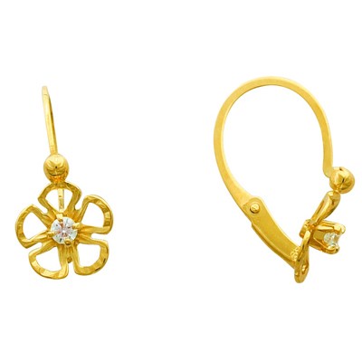 Boucles d'oreilles dormeuses fleur zirconium or jaune 750
