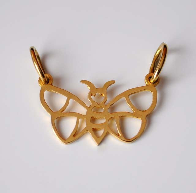 Pendentif papillon double bélière or jaune 750