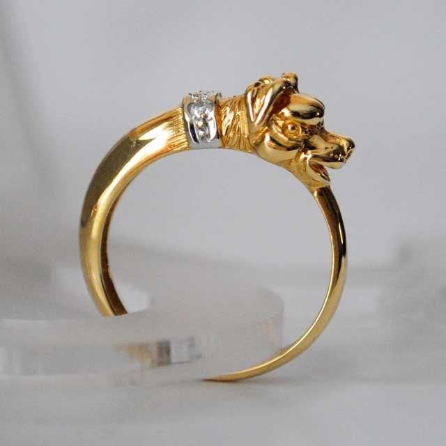 Bague chien diamants or jaune 750