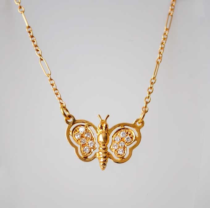 Collier Papillon diamants or jaune 750