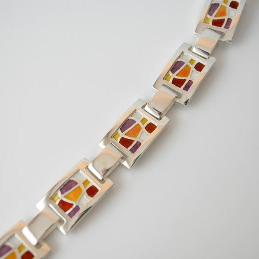 Bracelet argent massif et émaux ocres Arior