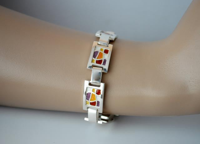 Bracelet argent massif et émaux ocres Arior