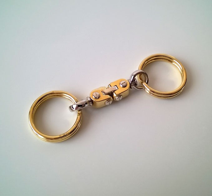 Porte-clé double anneaux deux ors 750