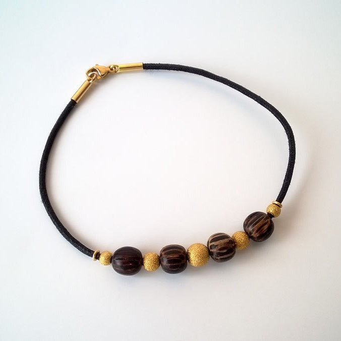 Bracelet or jaune 750 bois et coton