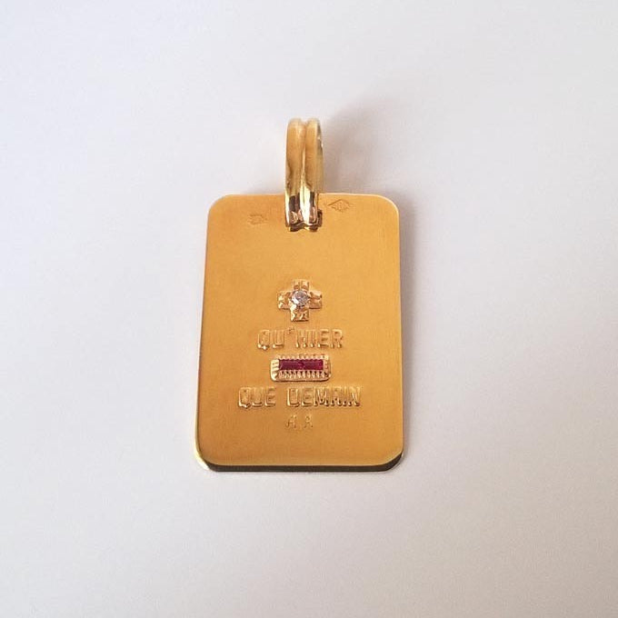 Médaille d'Amour rectangulaire 18x12 or jaune 750 Augis