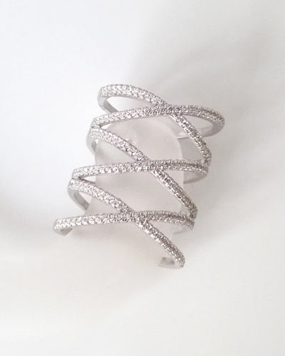 Bague croisée triple zirconiums argent 925 rhodié