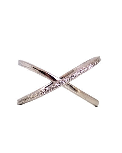 Bague croisée zirconiums argent 925 rhodié