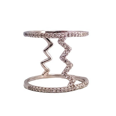 Bague ouverte zig zag zirconiums argent 925