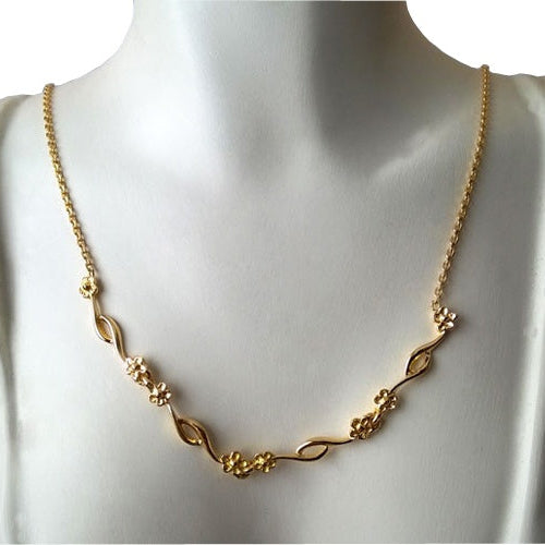 Collier fin motifs fleurs or jaune 750