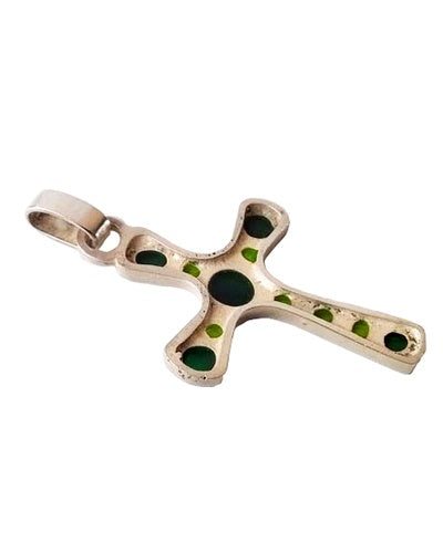 Croix ancienne émaux verts argent 925 Arior