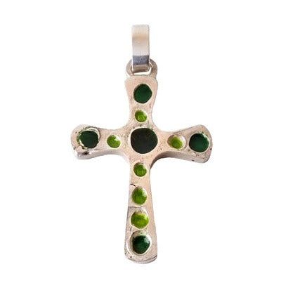 Croix ancienne émaux verts argent 925 Arior