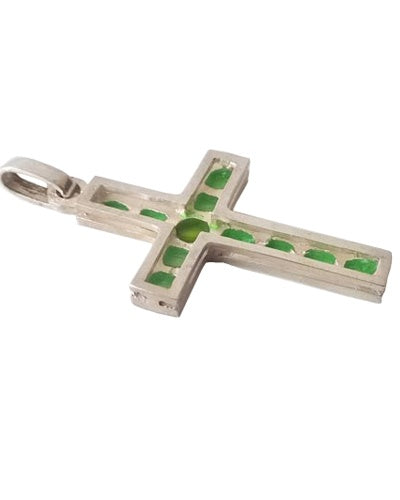 Croix classique émaux vert clair argent 925 Arior