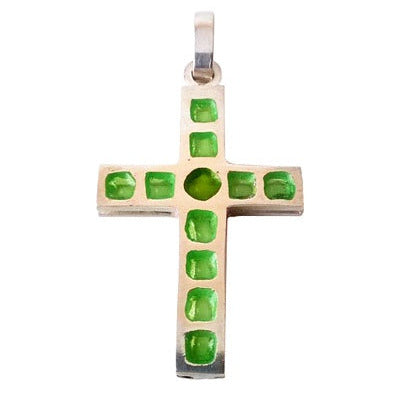 Croix classique émaux vert clair argent 925 Arior