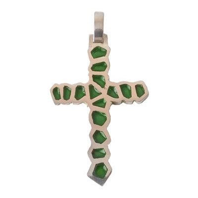Croix fantaisie émaux verts argent massif 925 Arior