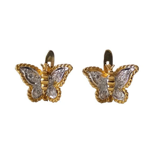 Boucles d'oreilles Papillons zirconiums or 750 bicolore