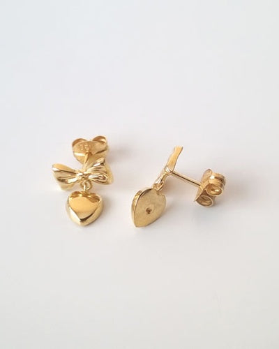 Boucles d'oreilles noeuds et coeurs or jaune 750