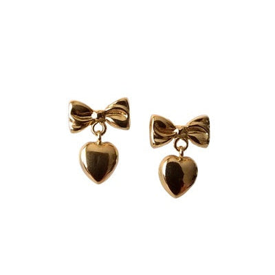 Boucles d'oreilles noeuds et coeurs or jaune 750