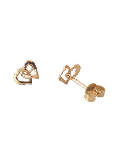 Boucles d'oreilles puces doubles coeurs or jaune 750